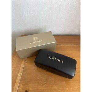 Versace Black Leather Hard Case & Box for Glasses/Sunglasses & Microfiber Cloth